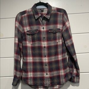 Eddie Bauer Women's Red and Black Plaid Button Down Shirt